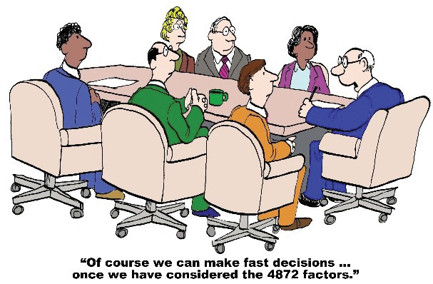 Cartoon: Of course we can make fast decisions... once we have considered the 4872 factors.