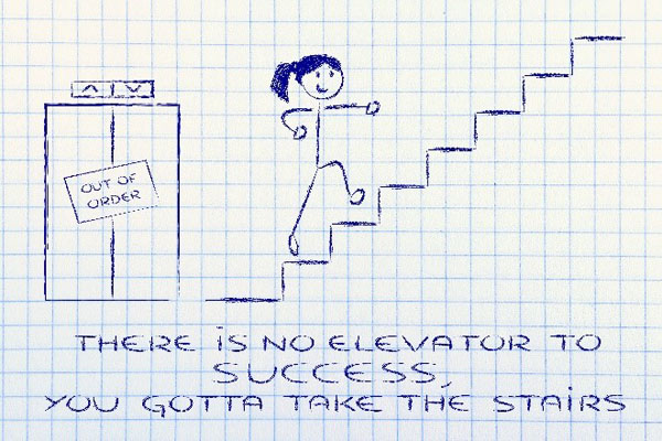 Drawing: There is no elevator to success, you gotta' take the stairs.