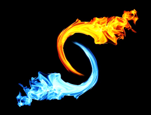 A red hot flame counter-balanced by cool blue one.